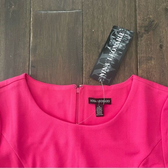 Nina Leonard Barbie Pink Dragon Fruit Bell Sleeve Dress M NWT - Picture 5 of 7